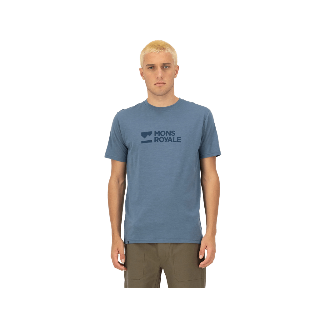 Jersey Mons Royale Mens Icon Merino Classic SS Brand Lock Up - Goblin Blue - Genetik Sport