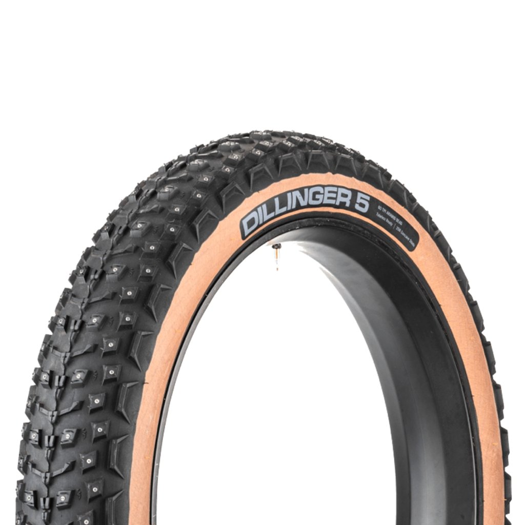 Pneu 45NRTH Dillinger 5 27.5 X 4.5 Tubeless Folding Tan 60TPI 252 Concave Carbide Aluminum Studs - Genetik Sport